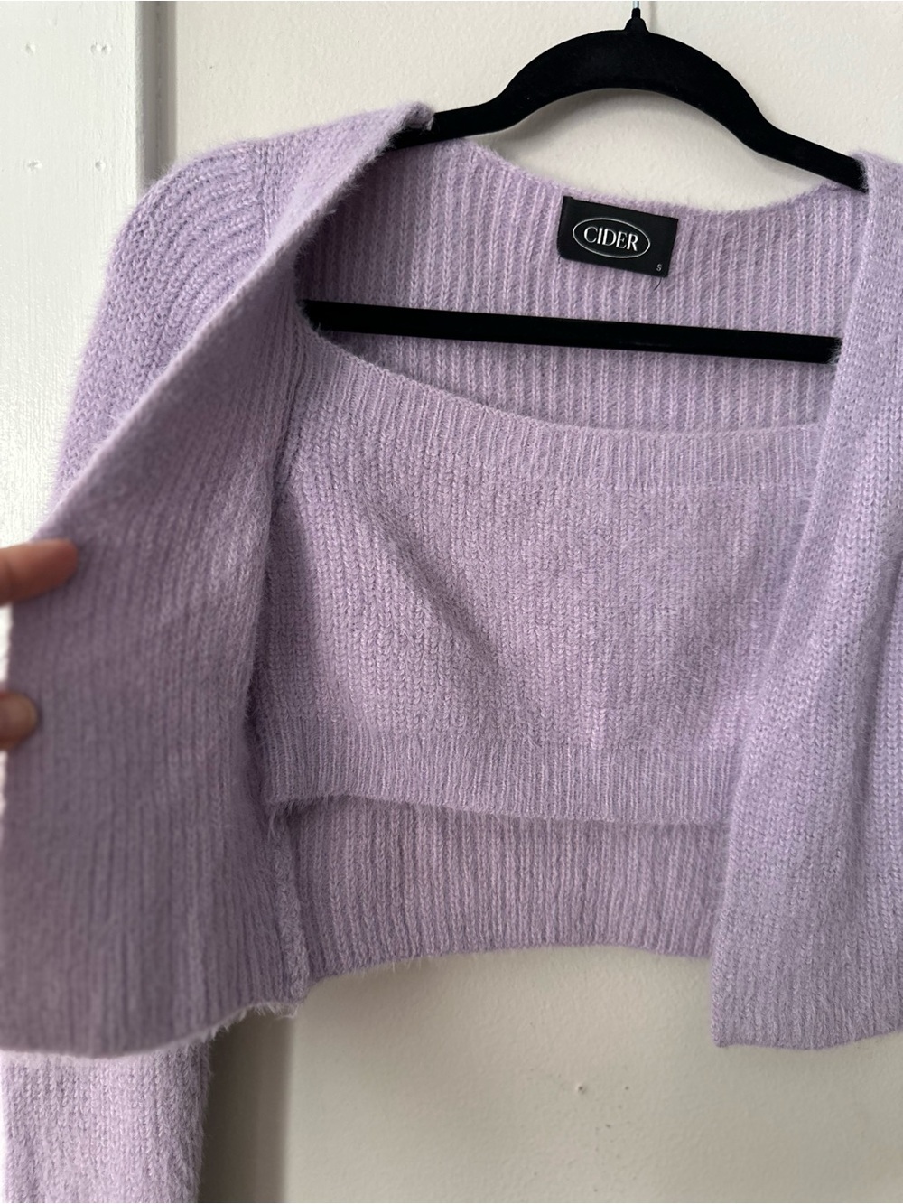 Cider Lilac Cropped Knit Cardigan and Tank Set - Picture 2 of 3